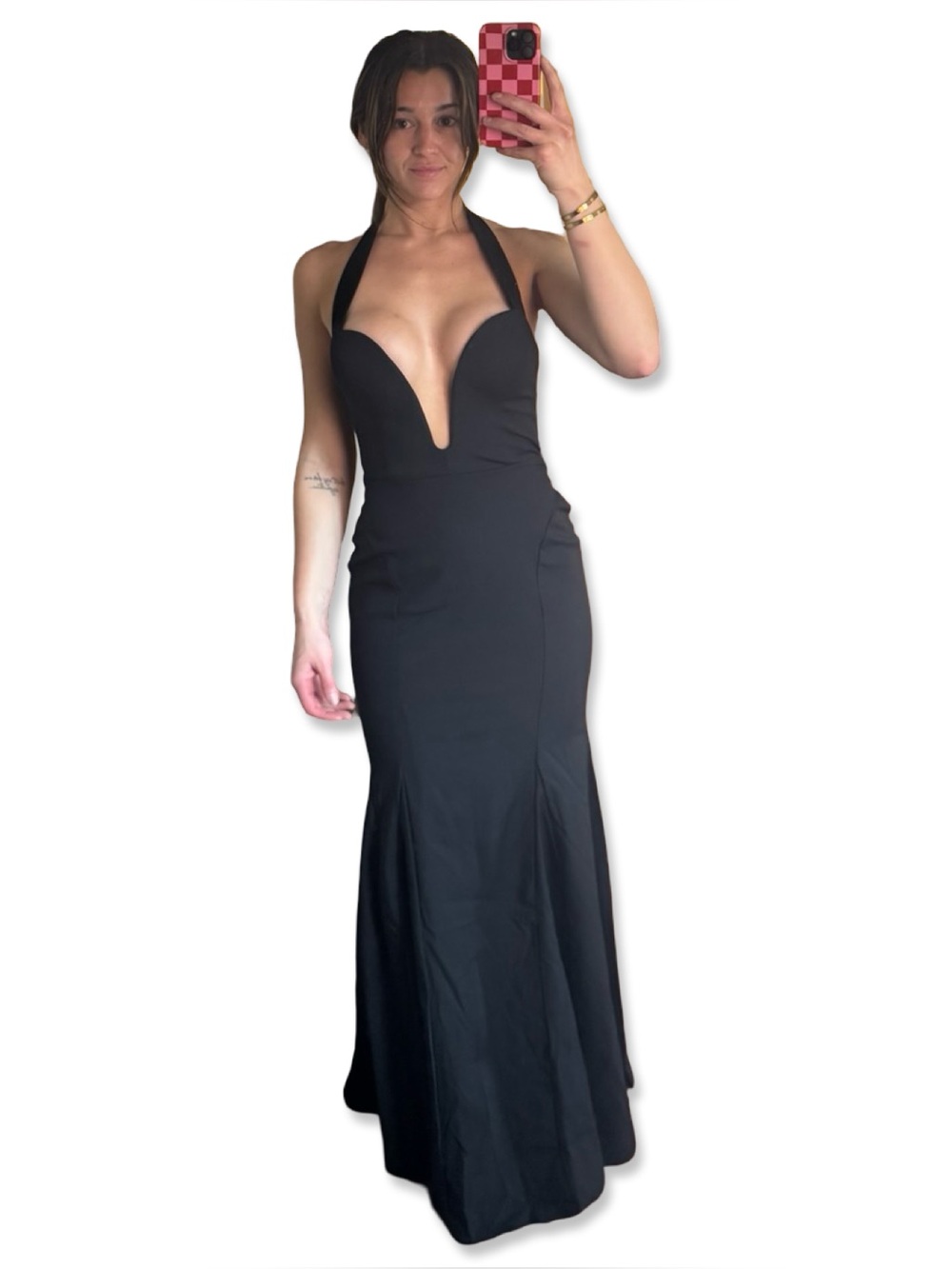Club L London Black Plunge Halter Formal/Black Tie Gown | Size 6 | worn ONCE - Picture 7 of 12